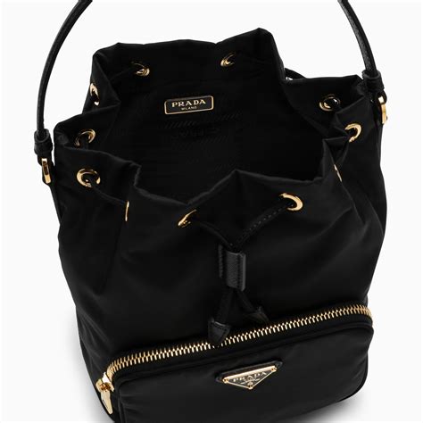 prada black fabric bucket bag|Prada duet re nylon bag.